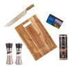 Set Parrillero Wayu Tabla + Cuchillo Carnicero + Mix de Sales + Sal Rosada + Caja F&oacute;sforos