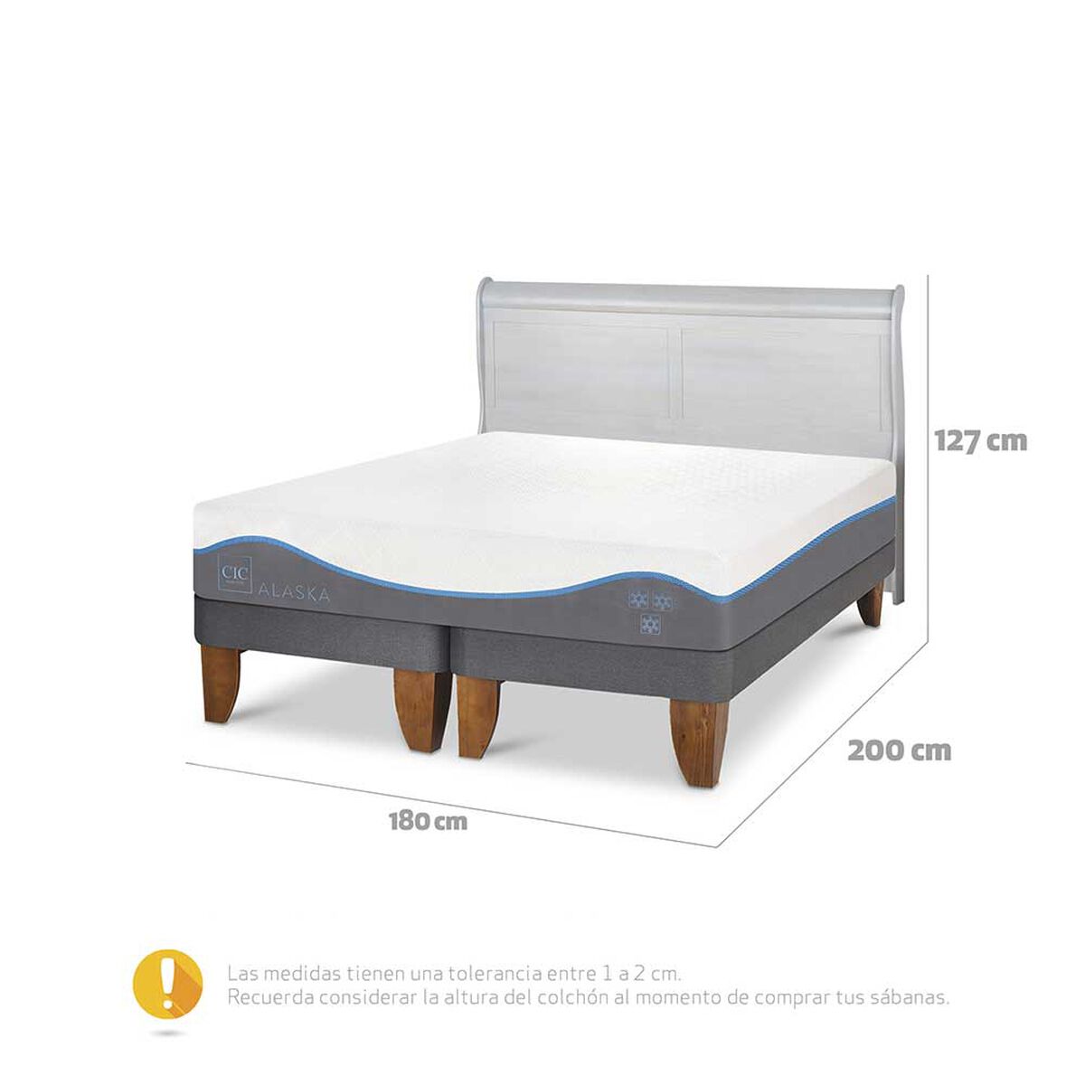 Cama Europea CIC Base Dividida King Alaska + Respaldo Miro Alpino