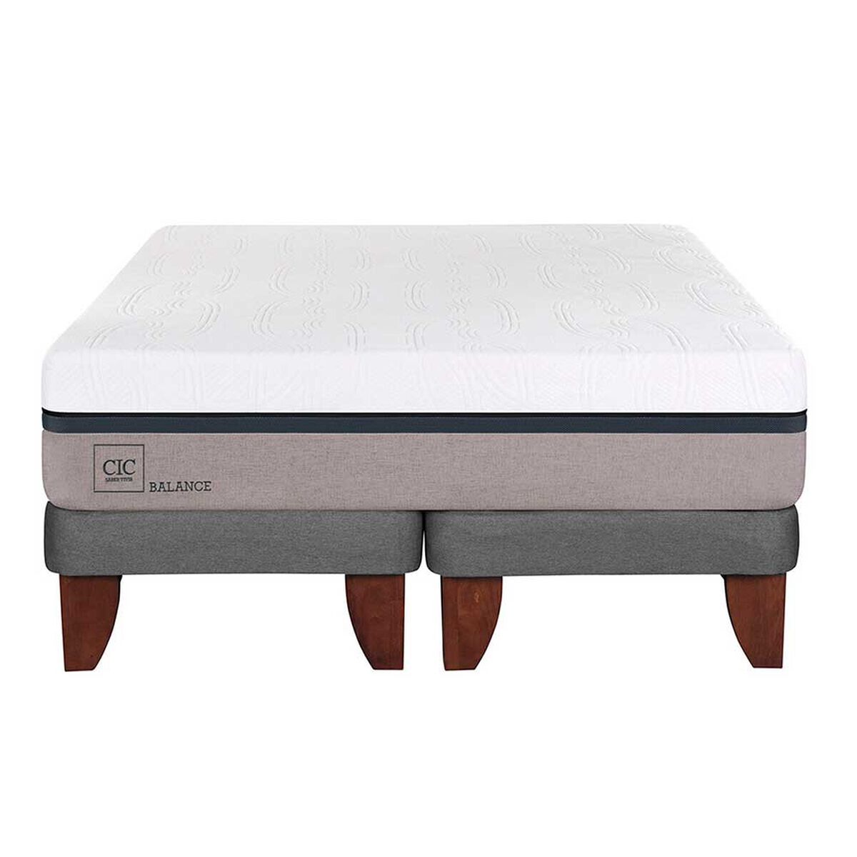Combo Cama Europea CIC Base Dividida 2 Plazas Balance + Respaldo + 2 Veladores CIC Genova + Pack Almohadas Celta Imperial Soft