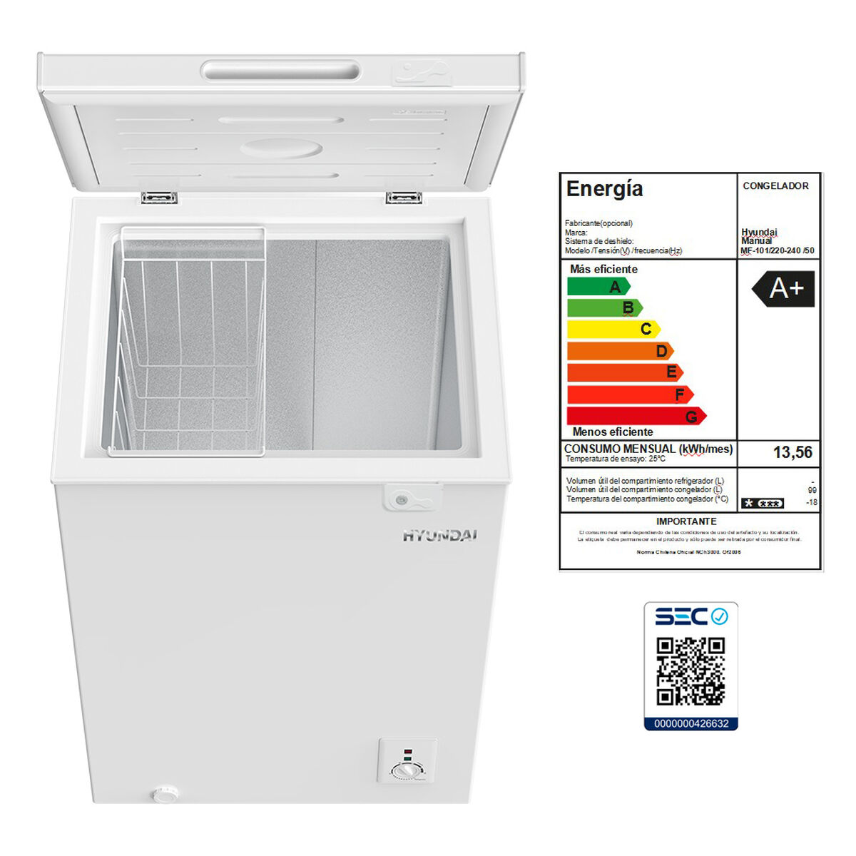Freezer Horizontal Hyundai MF-101 99 lts.