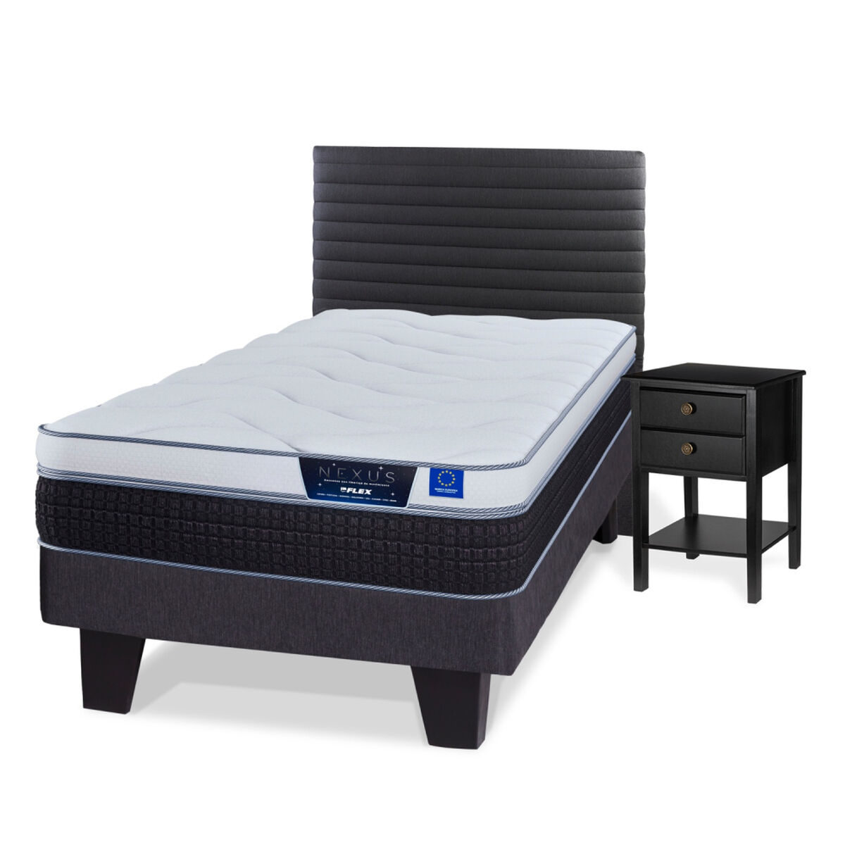 Cama Europea Flex 1,5 Plazas Nexus + Respaldo Modern + Velador Rover