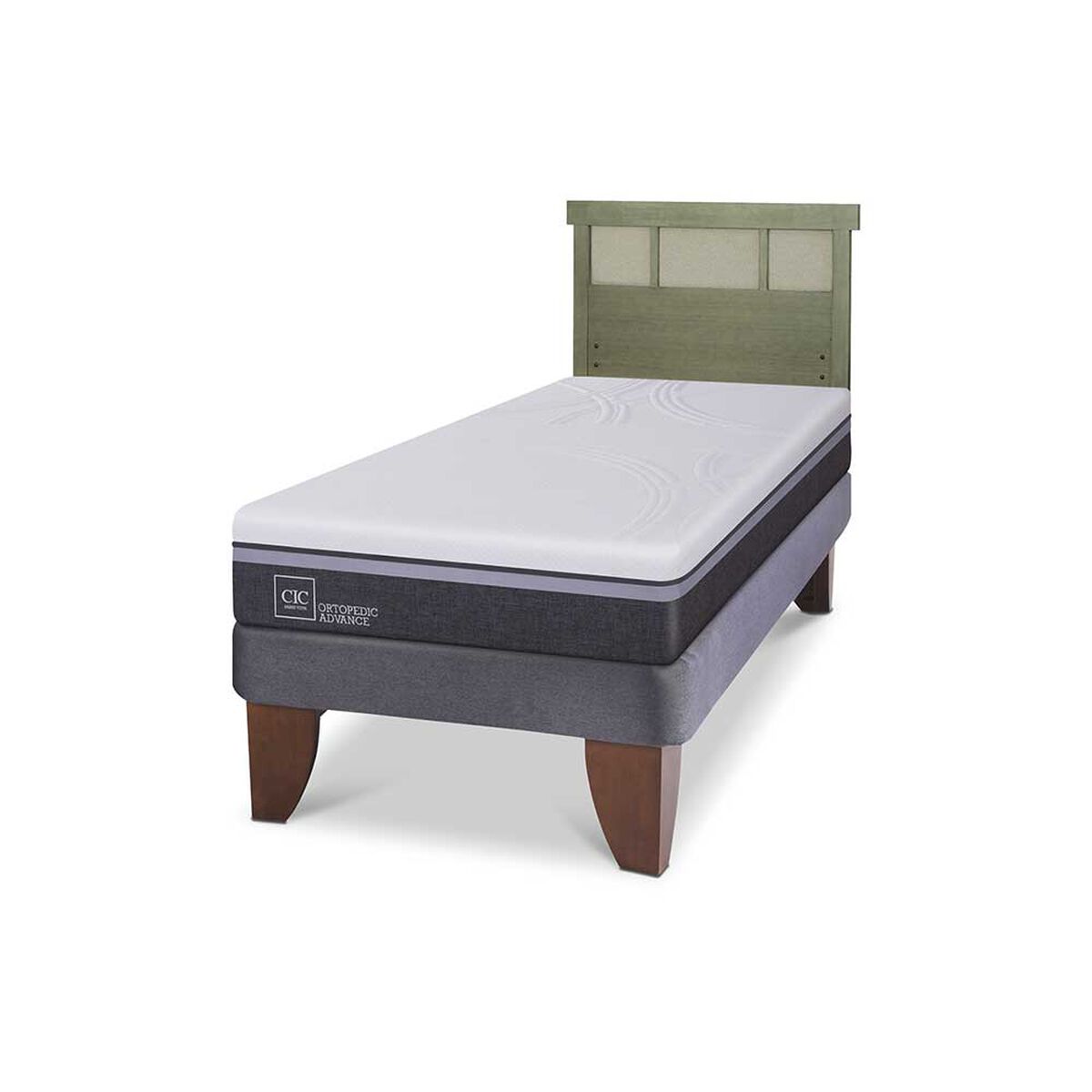 Cama Europea CIC 1,5 Plazas Ortopedic Advance + Respaldo Dublin Olivo