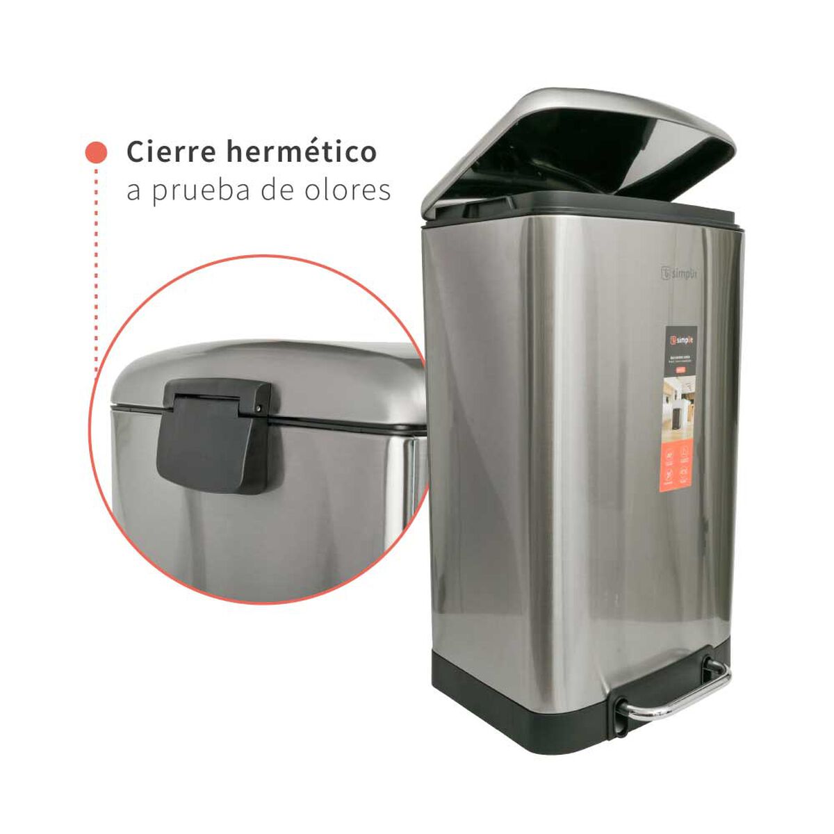 Basurero de Cocina Simplit Iron Pedal Acero Inoxidable 40 lt Gris