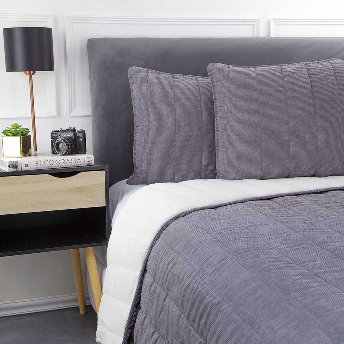 Cobertor Corduroy Sherpa Zibel King Liso Acero