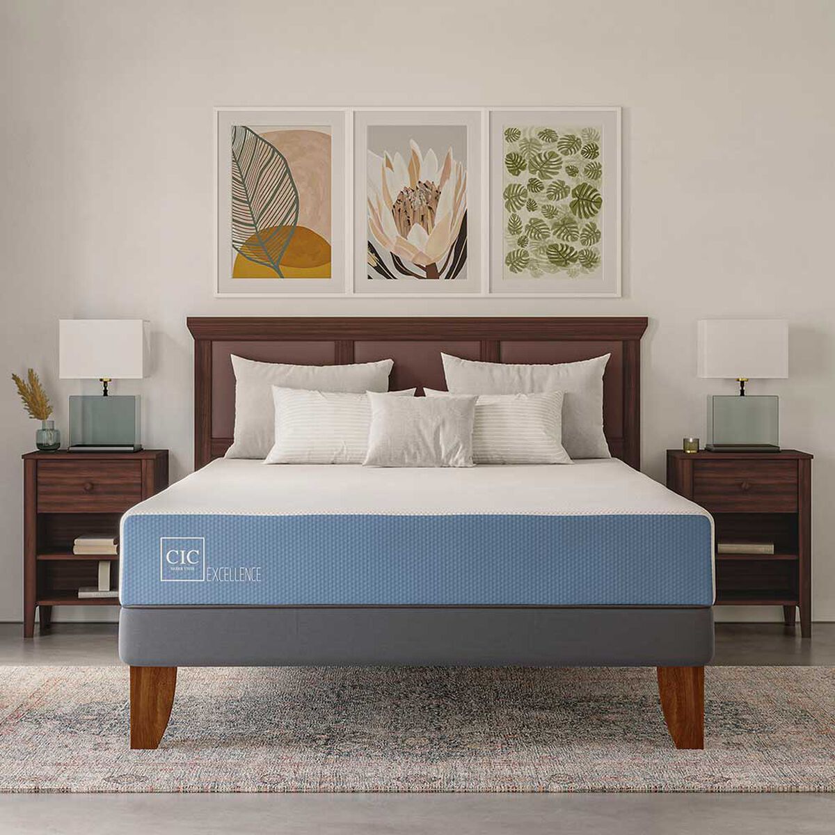 Cama Europea CIC 2 Plazas Excellence + Respaldo Munich Olivo