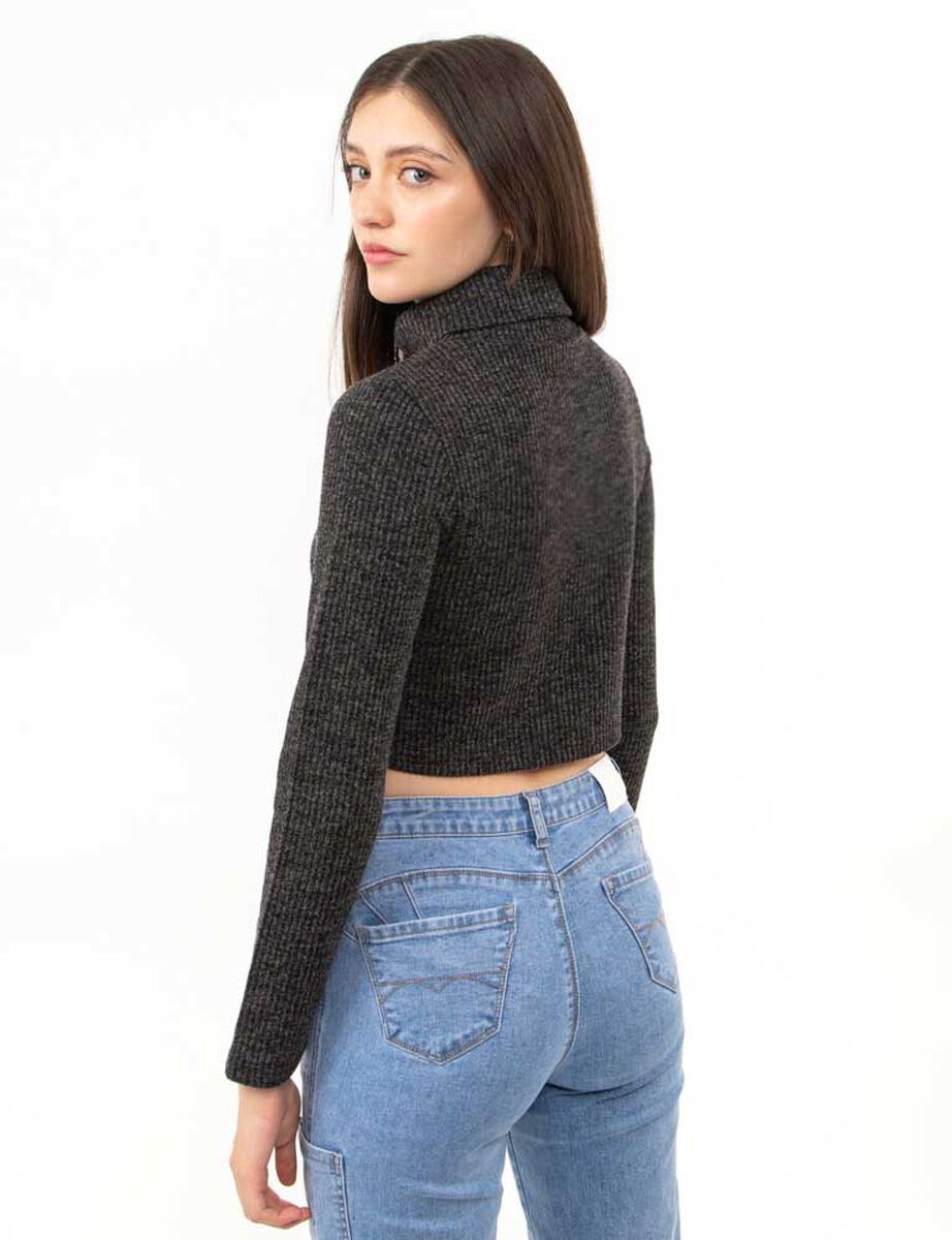 Sweater Crop Liso Cuello Tortuga Mujer Icono