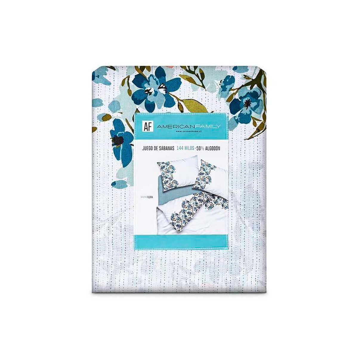 Juego de S&aacute;banas American Family 144 Hilos 2 Plazas Flora Verde