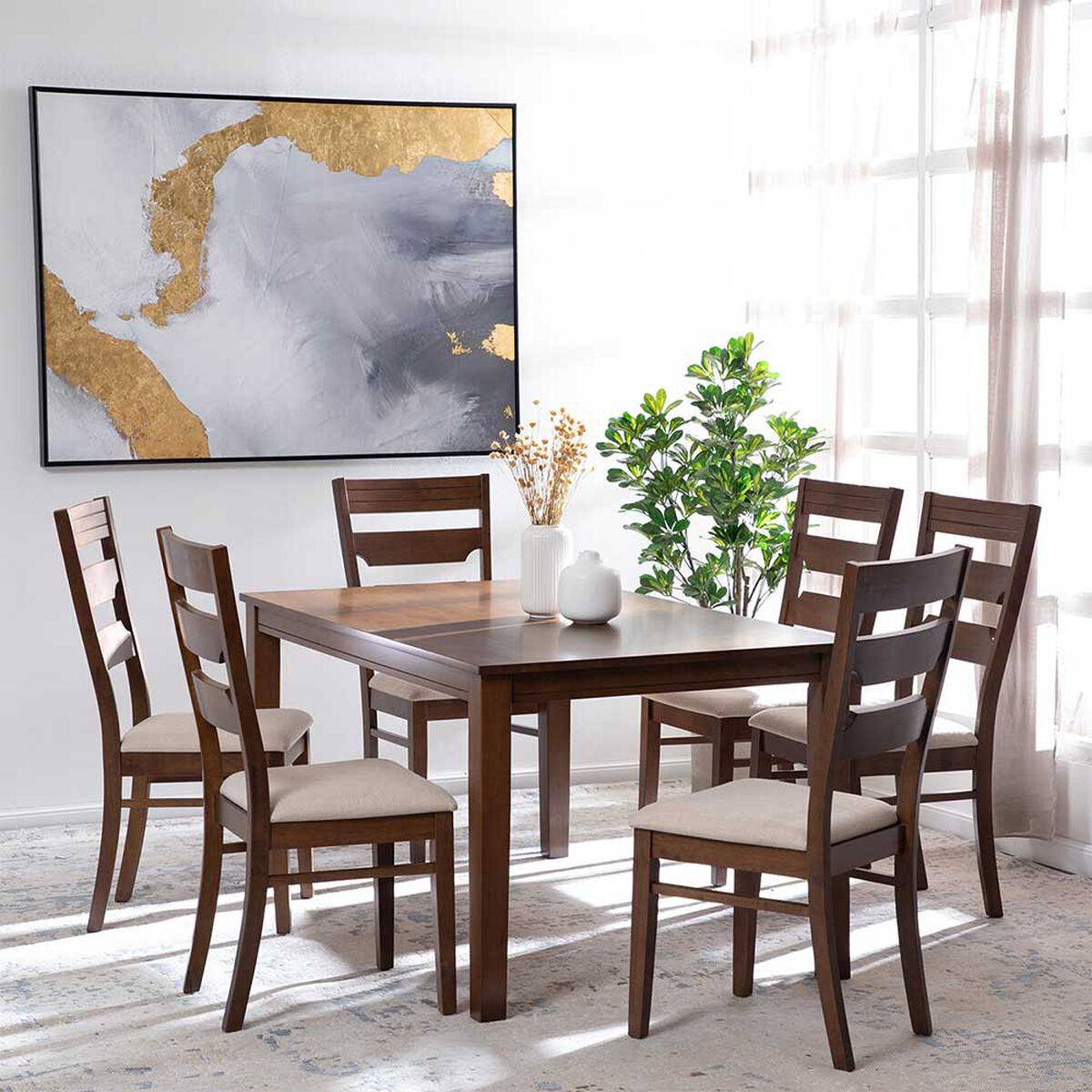 Juego de Comedor Exit Galicia 6 Sillas Nuez