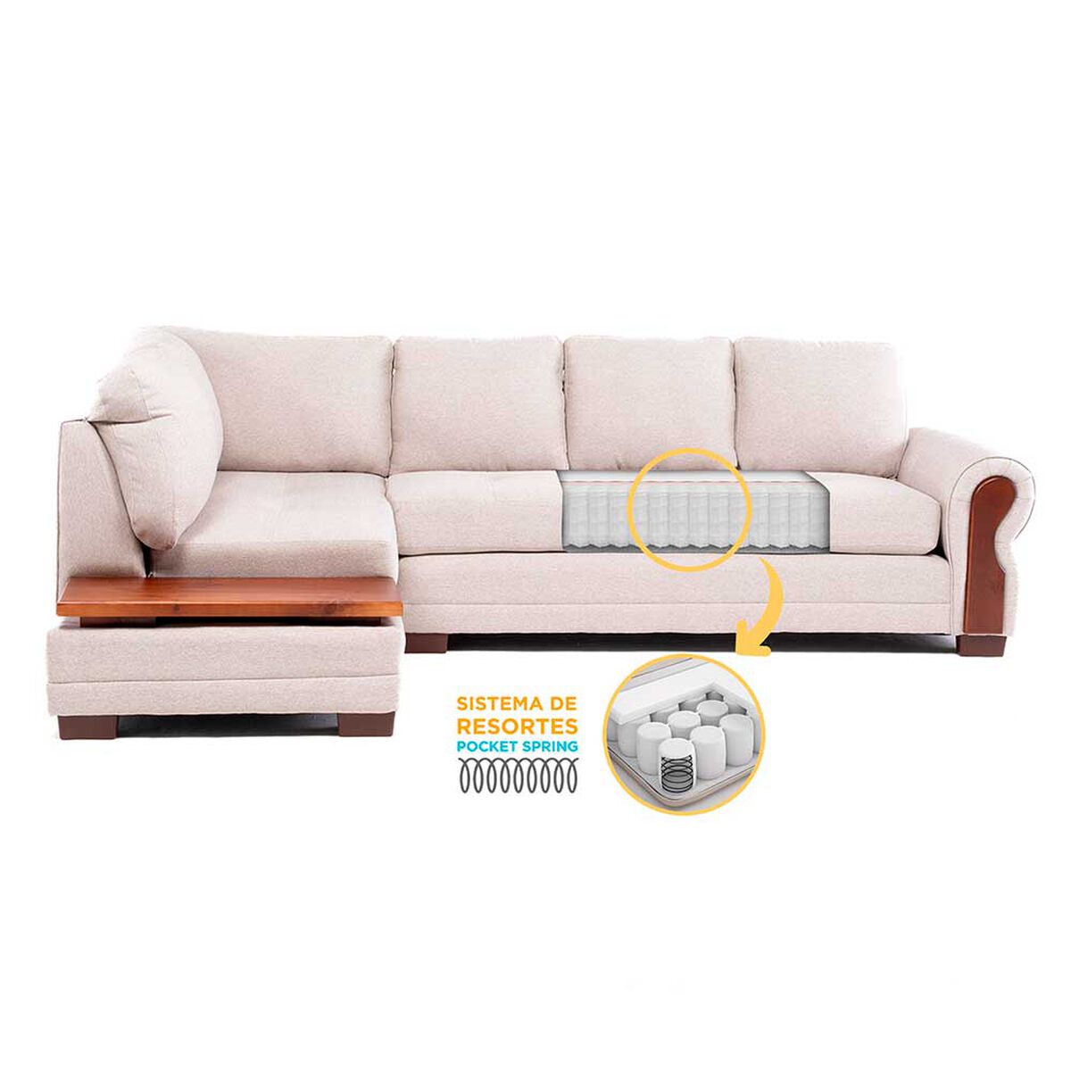 Sof&aacute; Seccional Living Factory Michigan 6 Cuerpos Beige