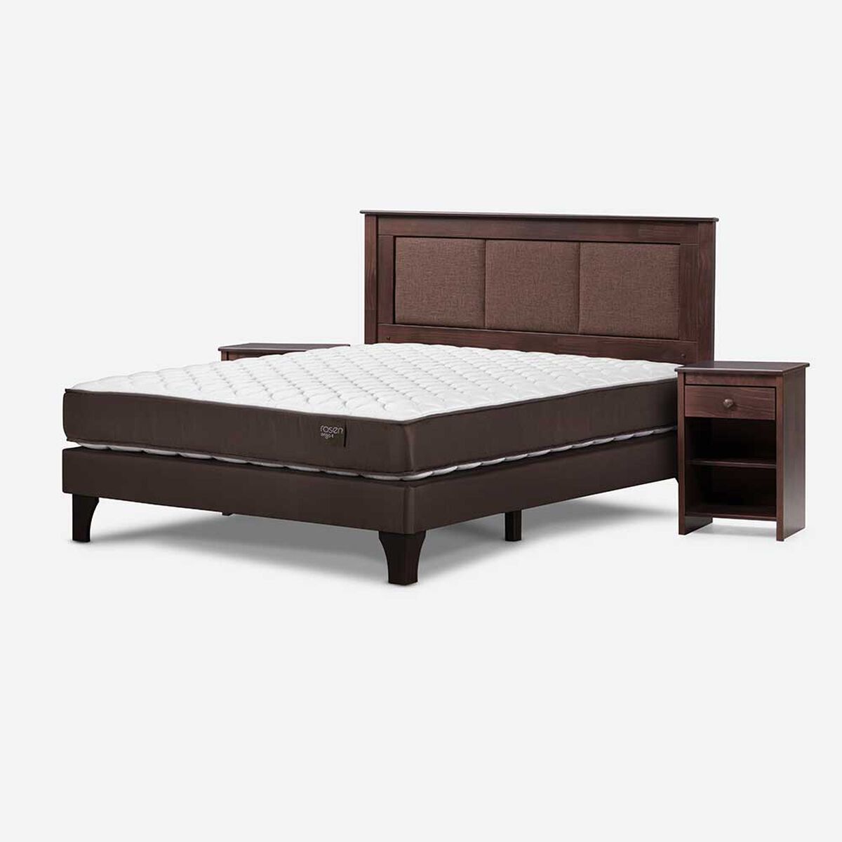 Cama Europea Rosen 2 Plazas Ergo T + Respaldo + 2 Veladores