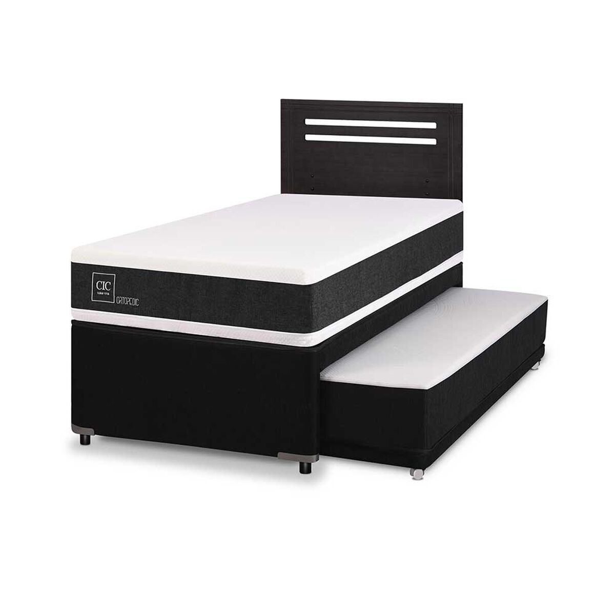 Cama Nido CIC 1,5 Plazas Ortopedic + Respaldo Munich Negro