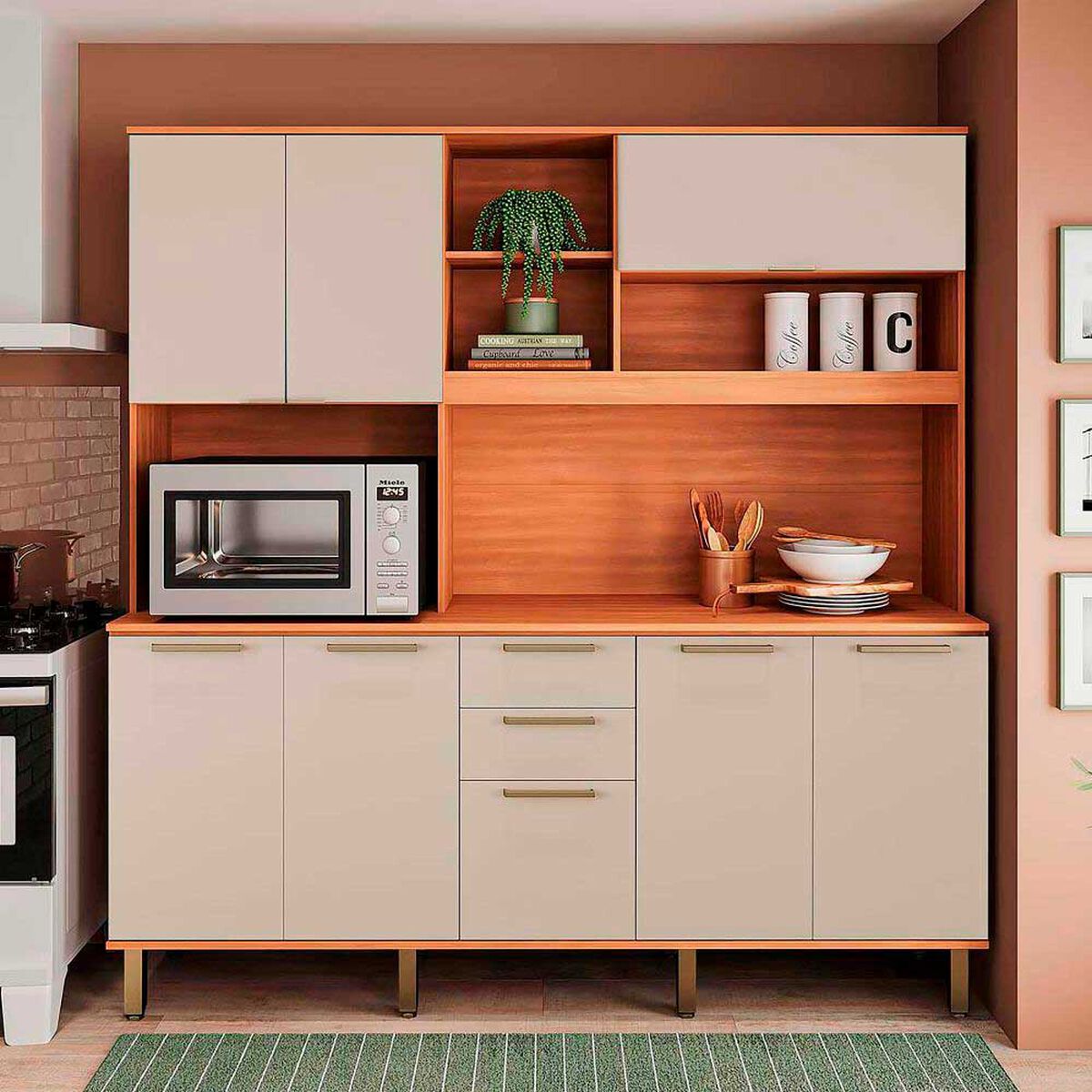 Kit de Cocina Roca Casta&ntilde;a 8 Puertas 3 Cajones Canela-Arena