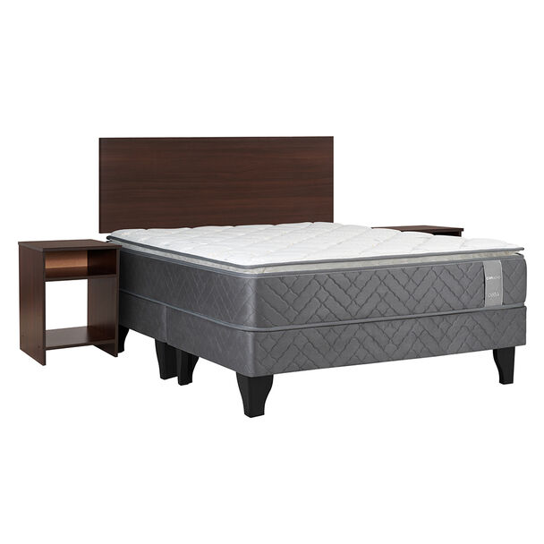 Cama Europea Celta Base Dividida 2 Plazas Carbono + Respaldo + 2 Veladores Castilla