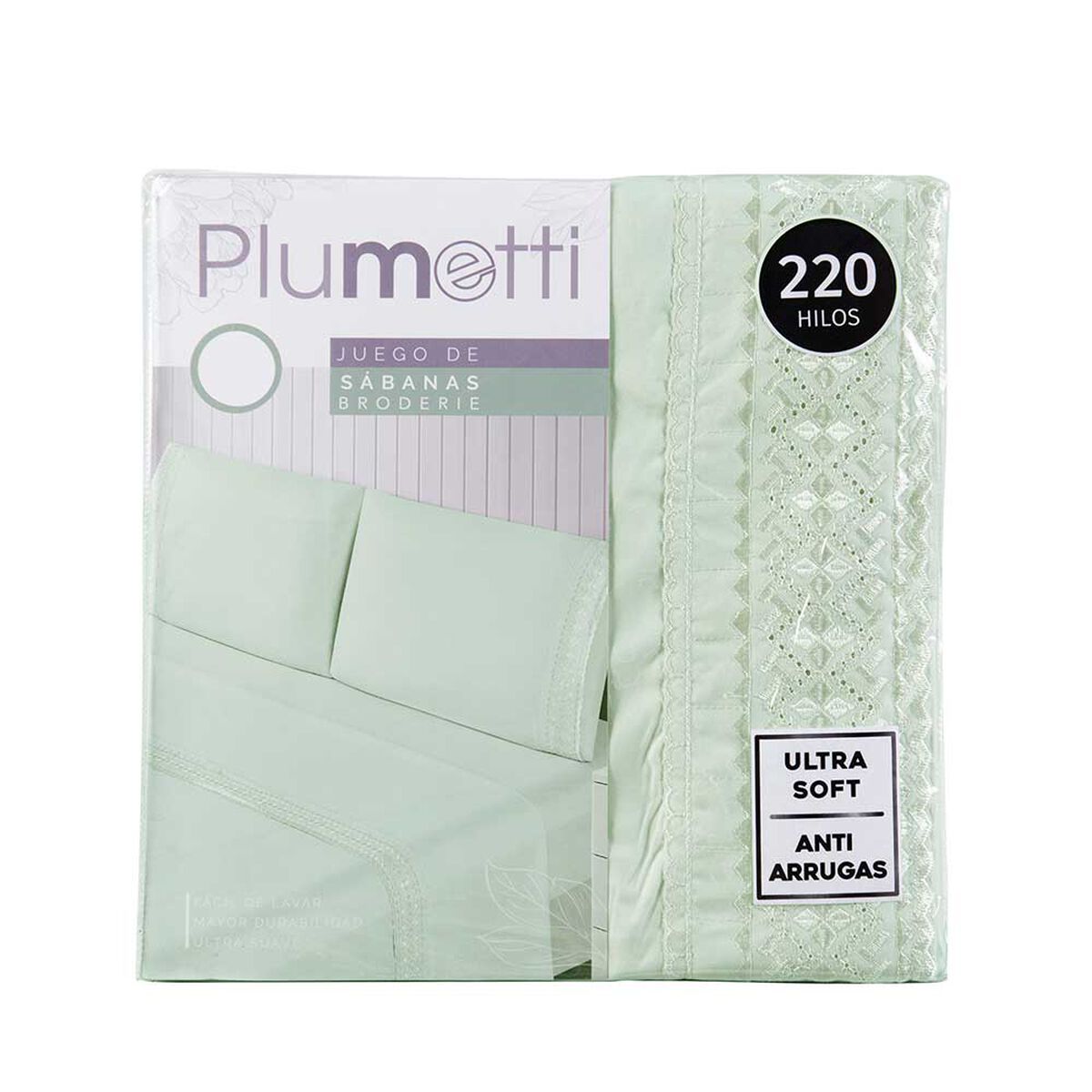 Juego de Sábanas Liso Plumetti 2 Plazas Broderie Verde