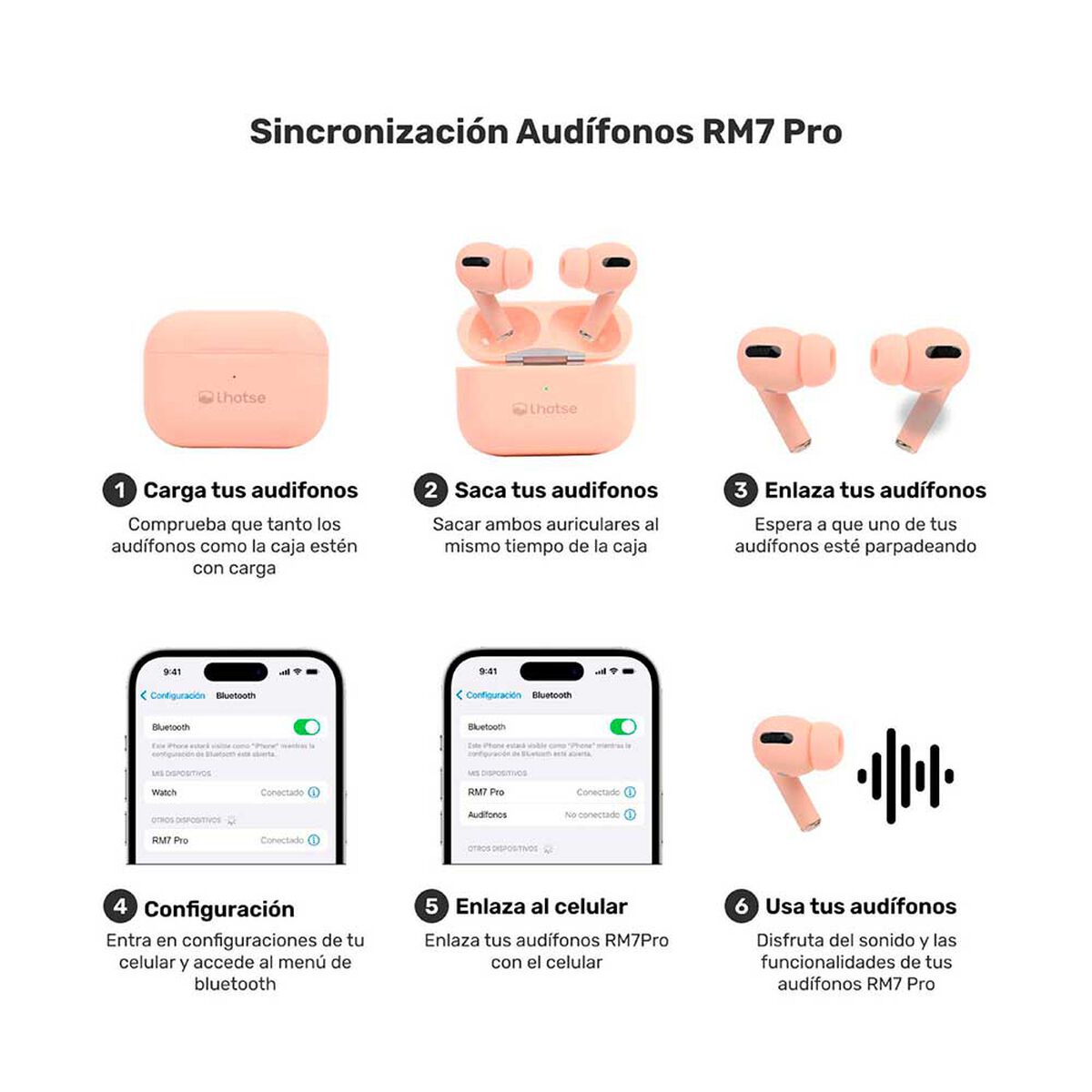 Audífonos Inalámbrico Lhotse RM7 Pro Rosado