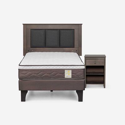 Imagen 1 del producto Cama Europea Rosen 1 Plaza New Style 4 Plus + Respaldo Rachel Gris + Velador