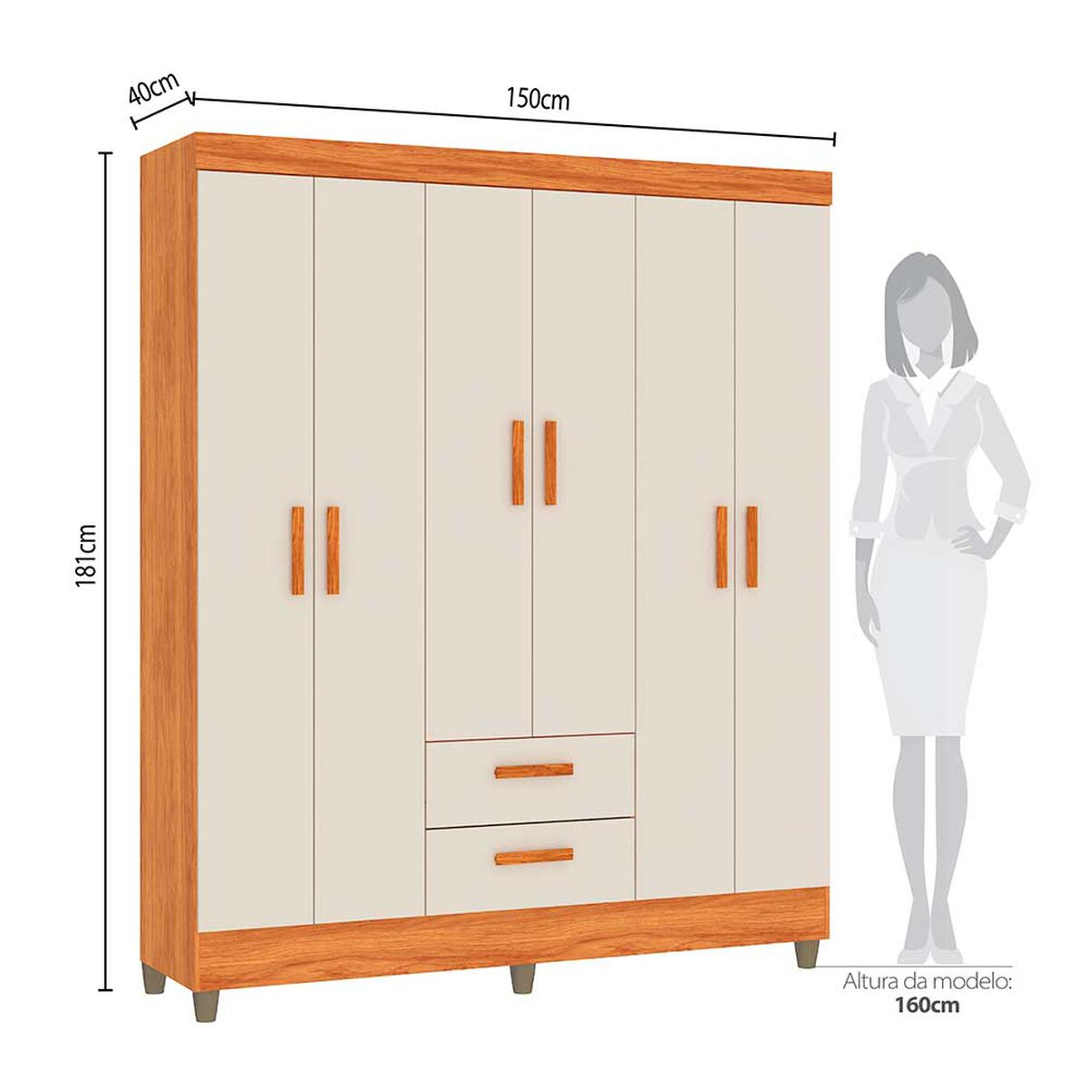 Closet Di Poretti Design Lite 6 Puertas 2 Cajones Café Blanco