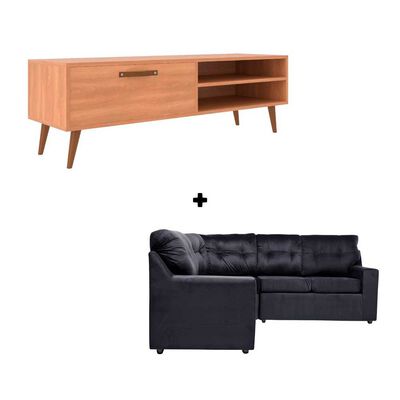 Rack Almore Italia Freijo y Negro Hasta 55" + Seccional