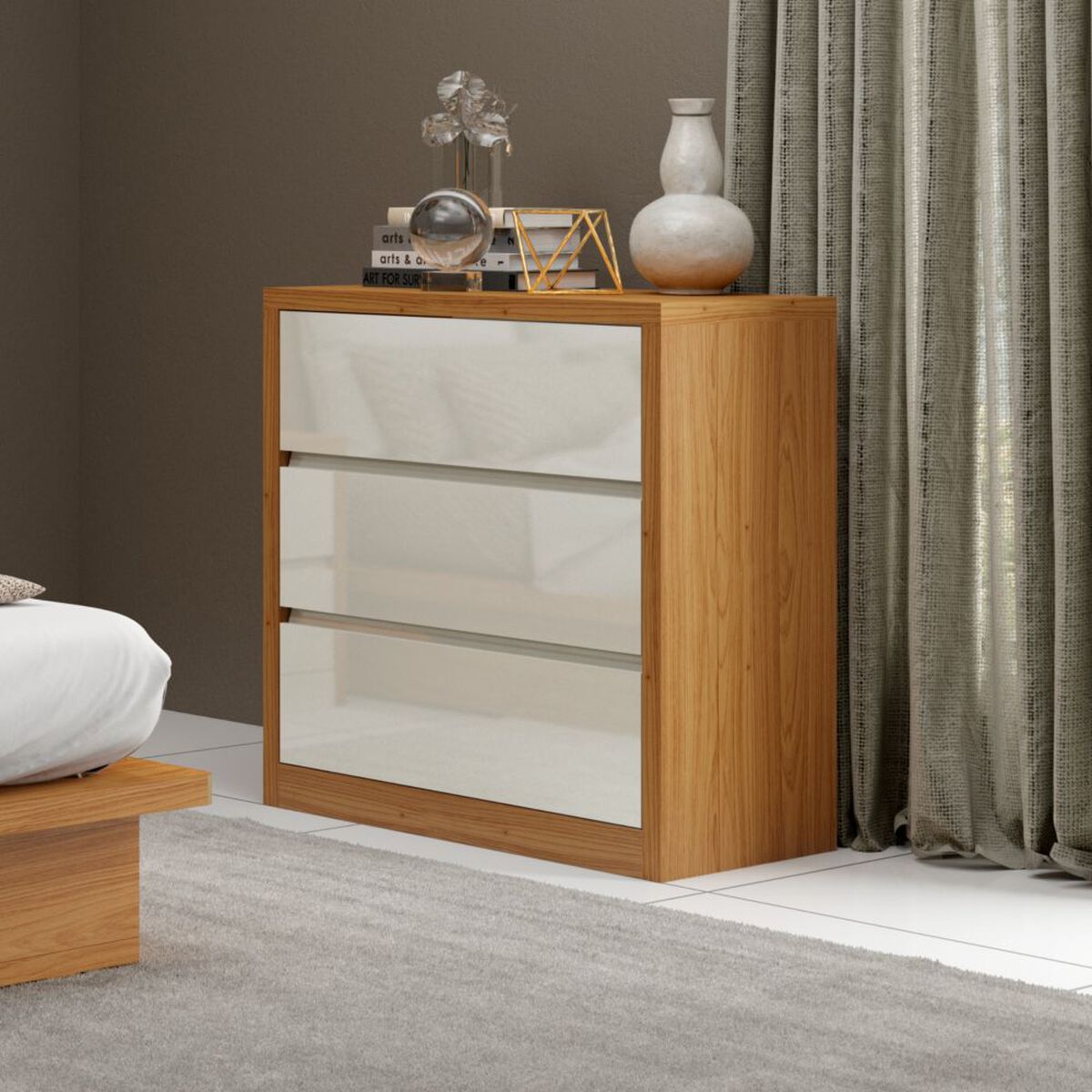 Velador Roca Ámbar 1 Cajón Canela Negro