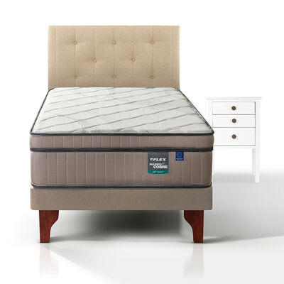 Cama Europea Arena Maximo Cobre 1.5 Pl + Respaldo Almendra