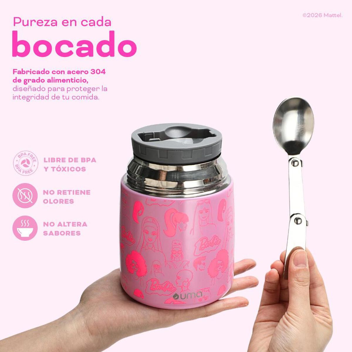 Termo Comida UMA Barbie & Friends + Cuchara 450ml Acero Inox Rosa