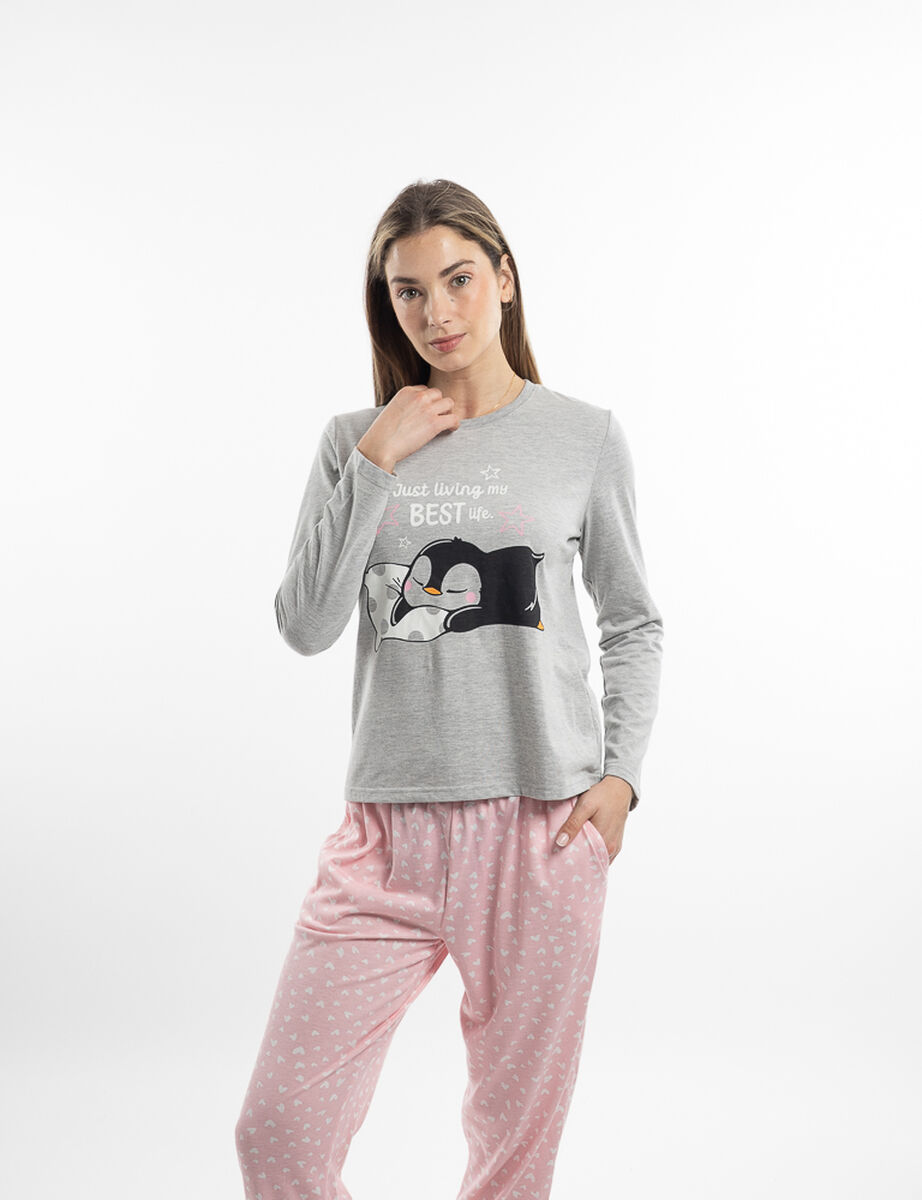 Pijama Manga Larga Ping&uuml;ino Corazones Jersey Mujer Icono