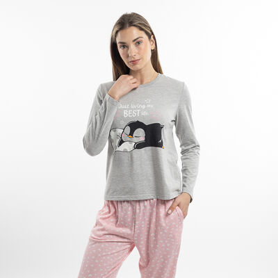 Pijama Manga Larga Ping&uuml;ino Corazones Jersey Mujer Icono