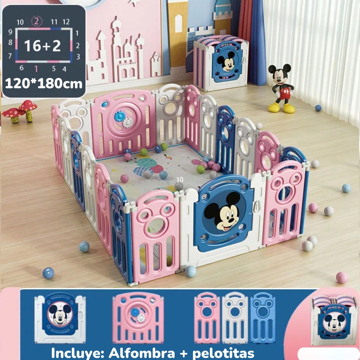 Corral 1.2*1.8m Rosado con Alfombra Lubabycas