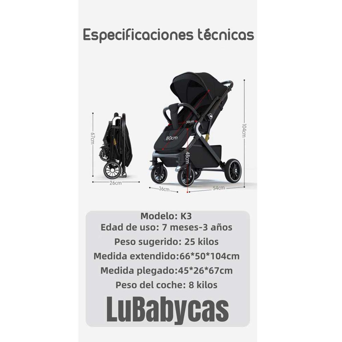Coche de Paseo Reversible Premium Lubabycas Negro