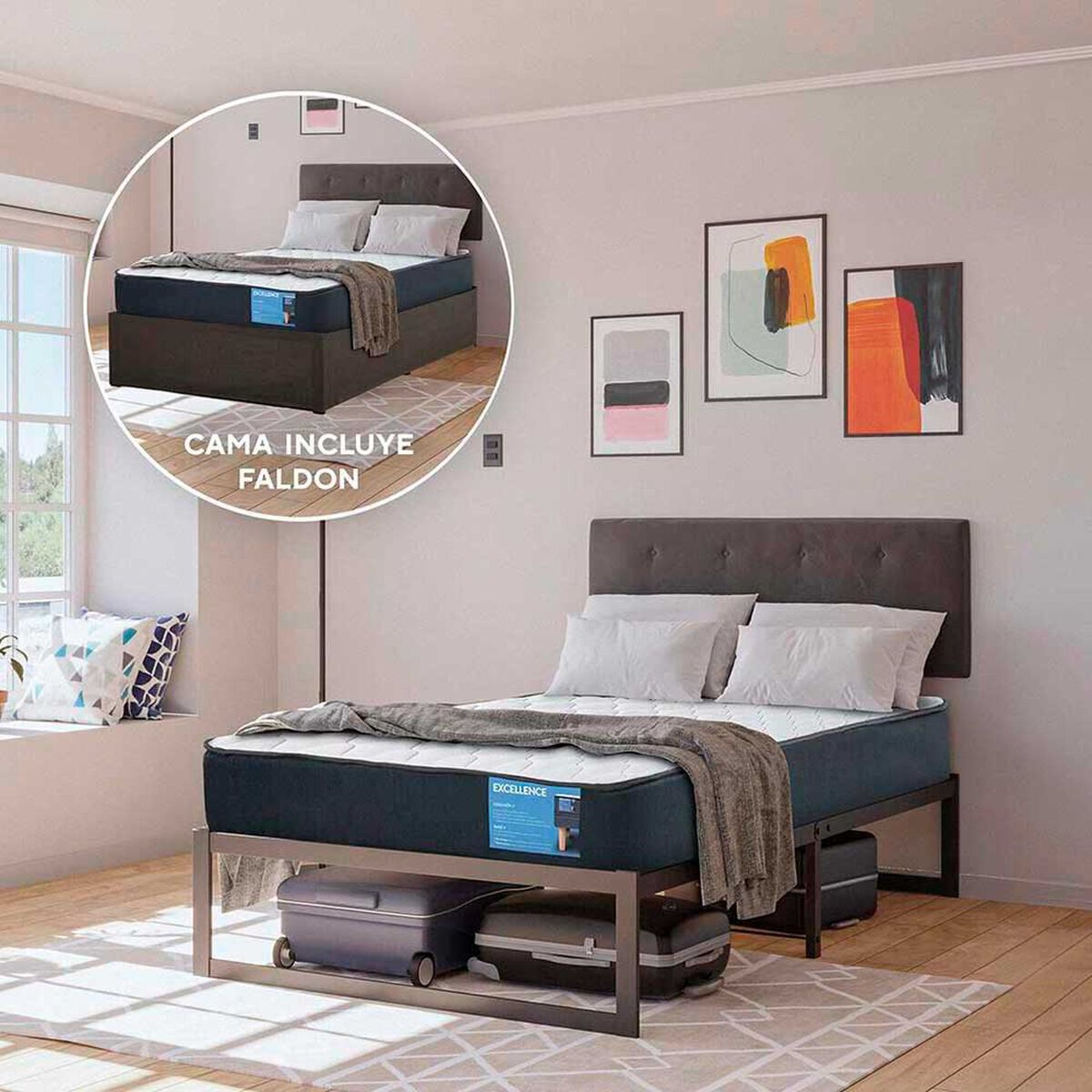 Cama Europea CIC Iron Smart 1,5 Plazas Excellence + Fald&oacute;n
