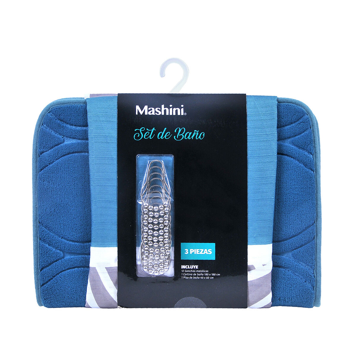 Set Cortina de Baño de Baño 3 Piezas + Piso Mashini Abedul