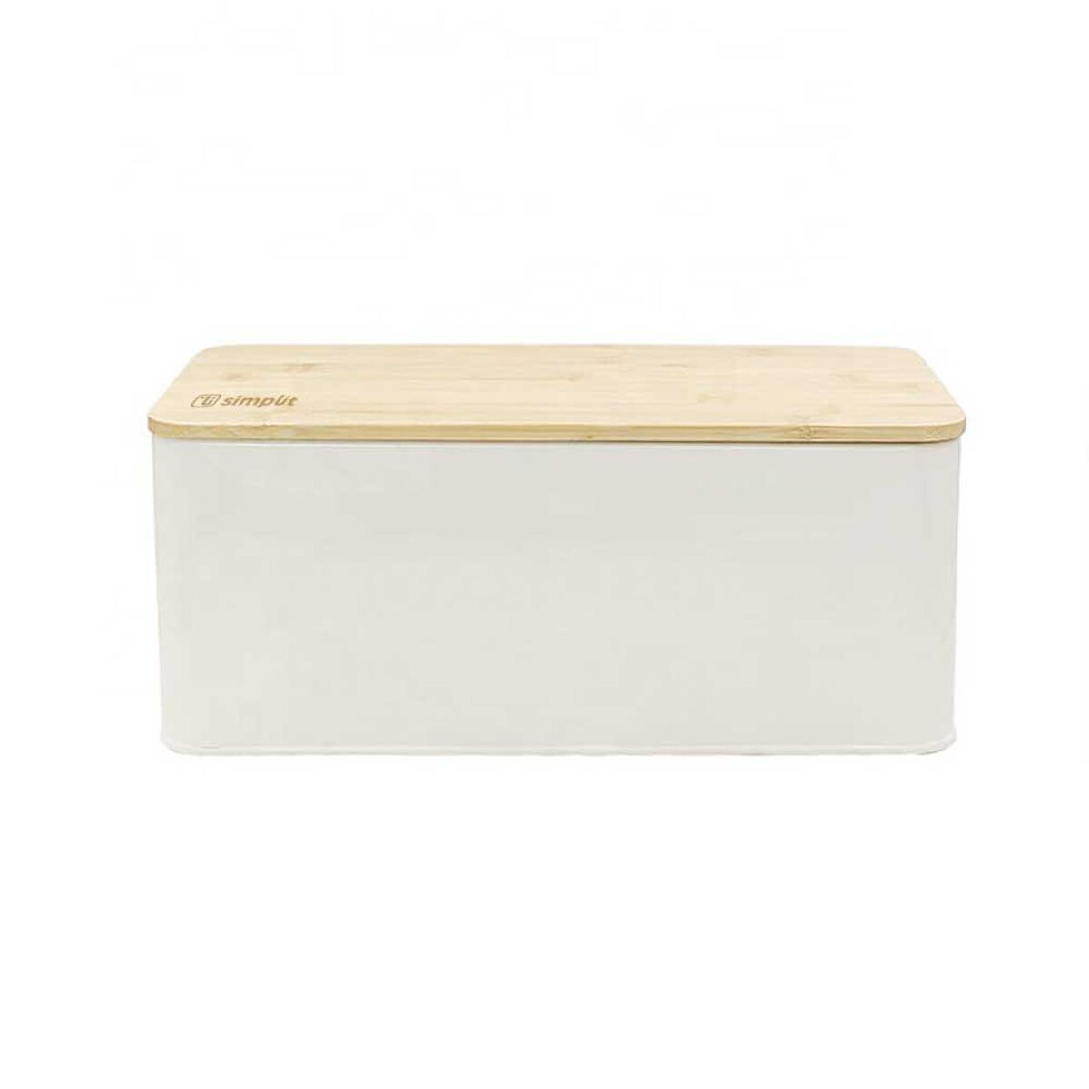 Panera Metálica con Tapa Bamboo Simplit Blanco