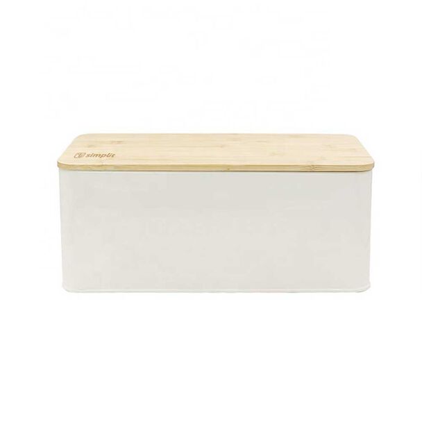 Panera Metálica con Tapa Bamboo Simplit Blanco