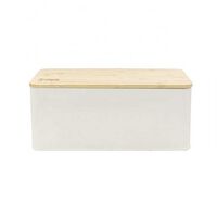 Panera Metálica con Tapa Bamboo Simplit Blanco