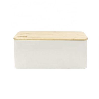 Imagen 1 del producto Panera Metálica con Tapa Bamboo Simplit Blanco