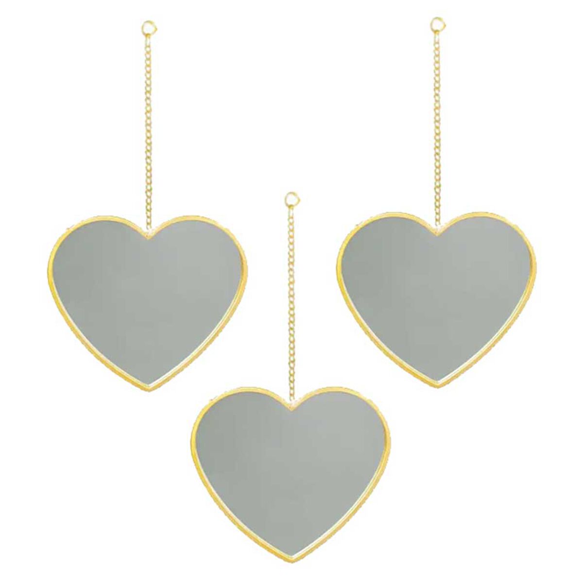 Set 3 Espejos Pl&aacute;stico Vgo para Colgar Coraz&oacute;n Dorado
