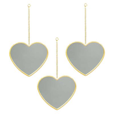 Set 3 Espejos Plástico Vgo para Colgar Corazón Dorado