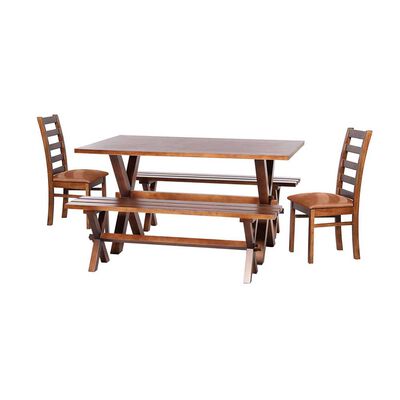 Juego de Comedor Latam Home Sevilla Burgos 2 Sillas + 2 Bancas Cuero Kentucky Tabaco