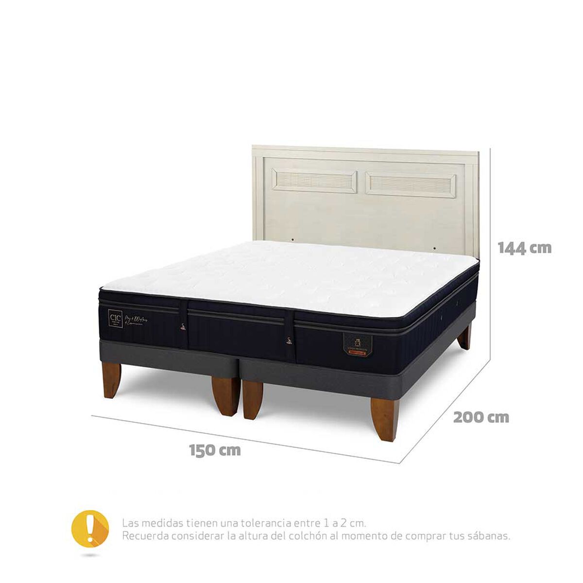 Cama Europea CIC Base Dividida 2 Plazas S&uacute;per Premium + Respaldo Milan Alpino