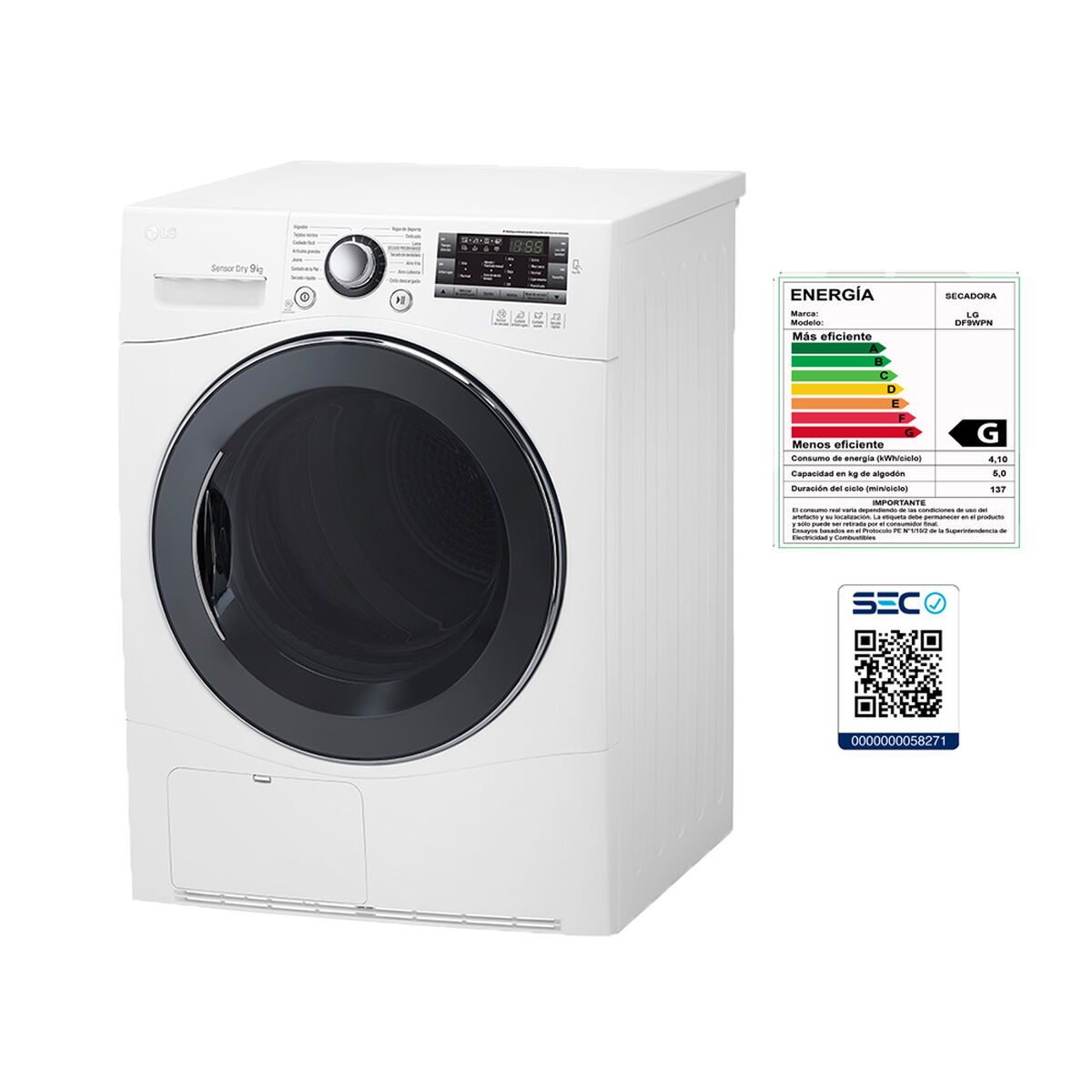Secadora de Ropa LG DF9WPN 9 kg.