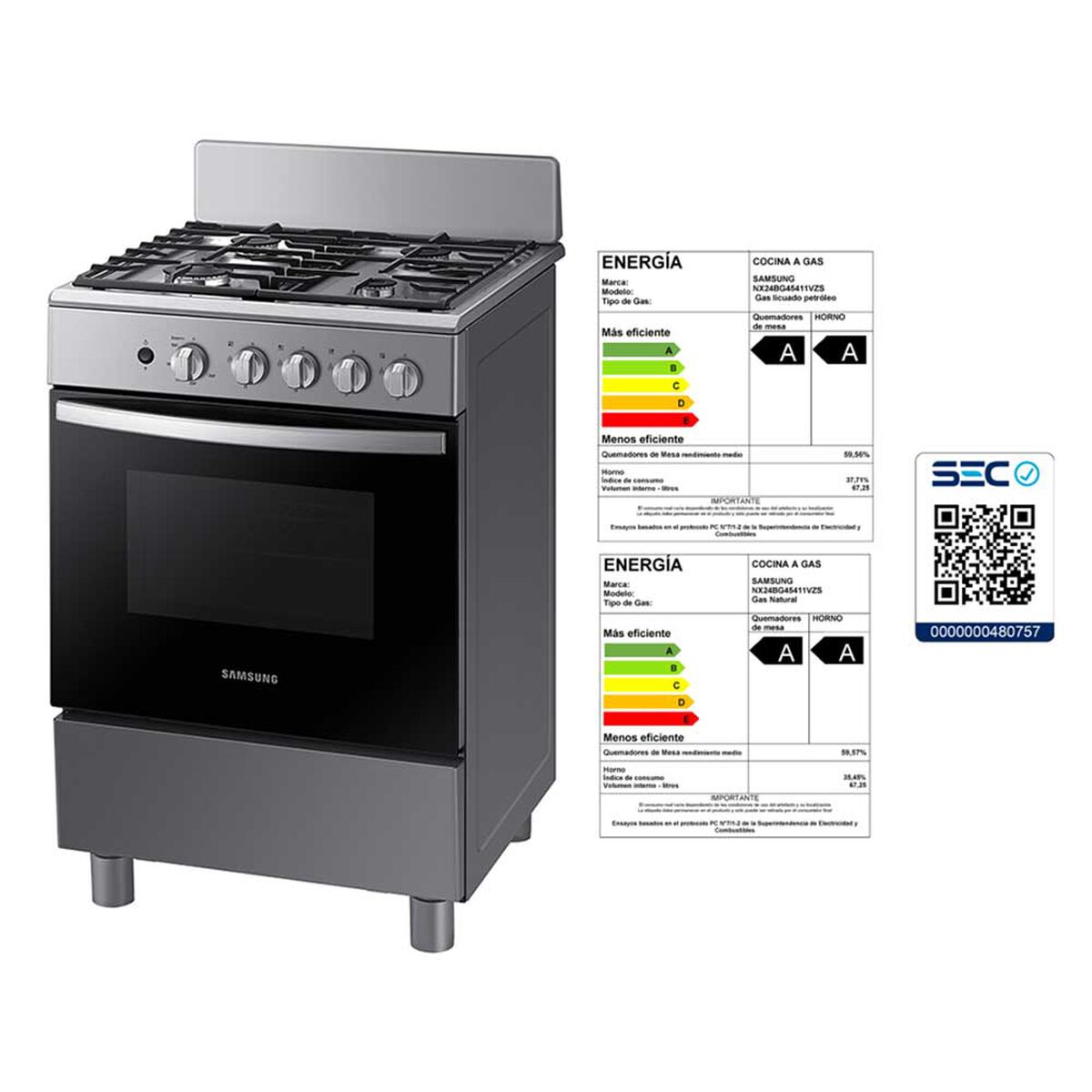 Cocina a Gas Samsung NX24BG45411VZS 4 Quemadores