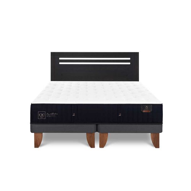 Cama Europea CIC Base Dividida 2 Plazas Premium + Respaldo Munich Negro