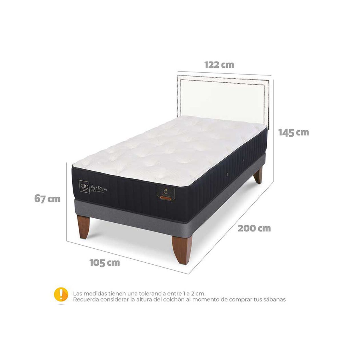 Cama Europea CIC 1,5 Plazas Premium + Respaldo Danubio