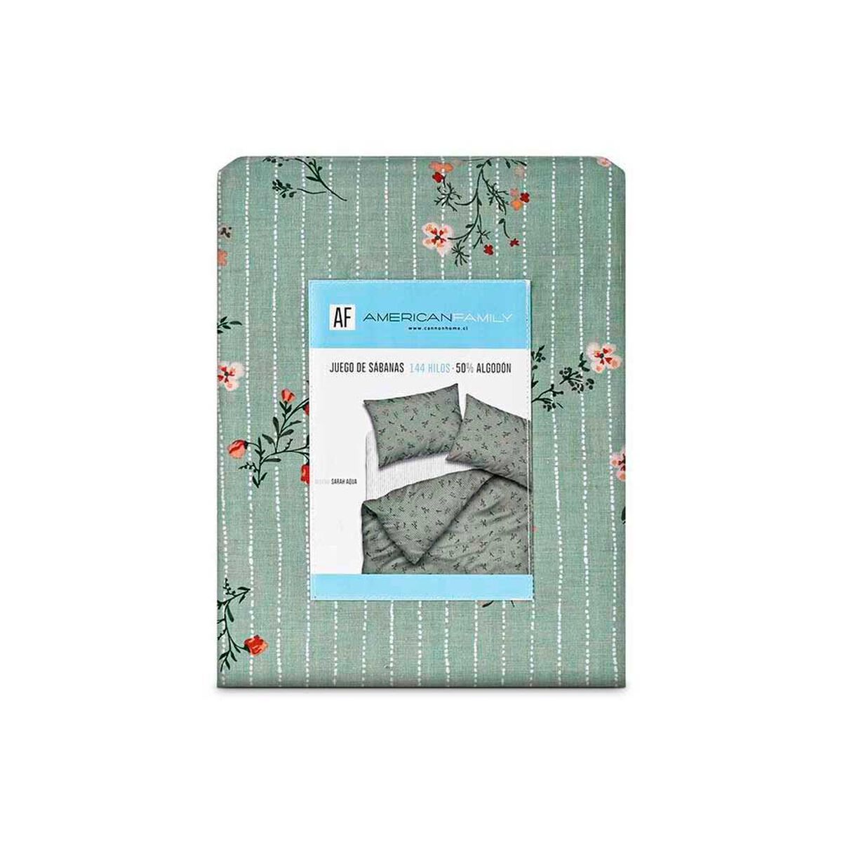 Juego de S&aacute;banas American Family 144 Hilos 1,5 Plazas Sarah Turquesa
