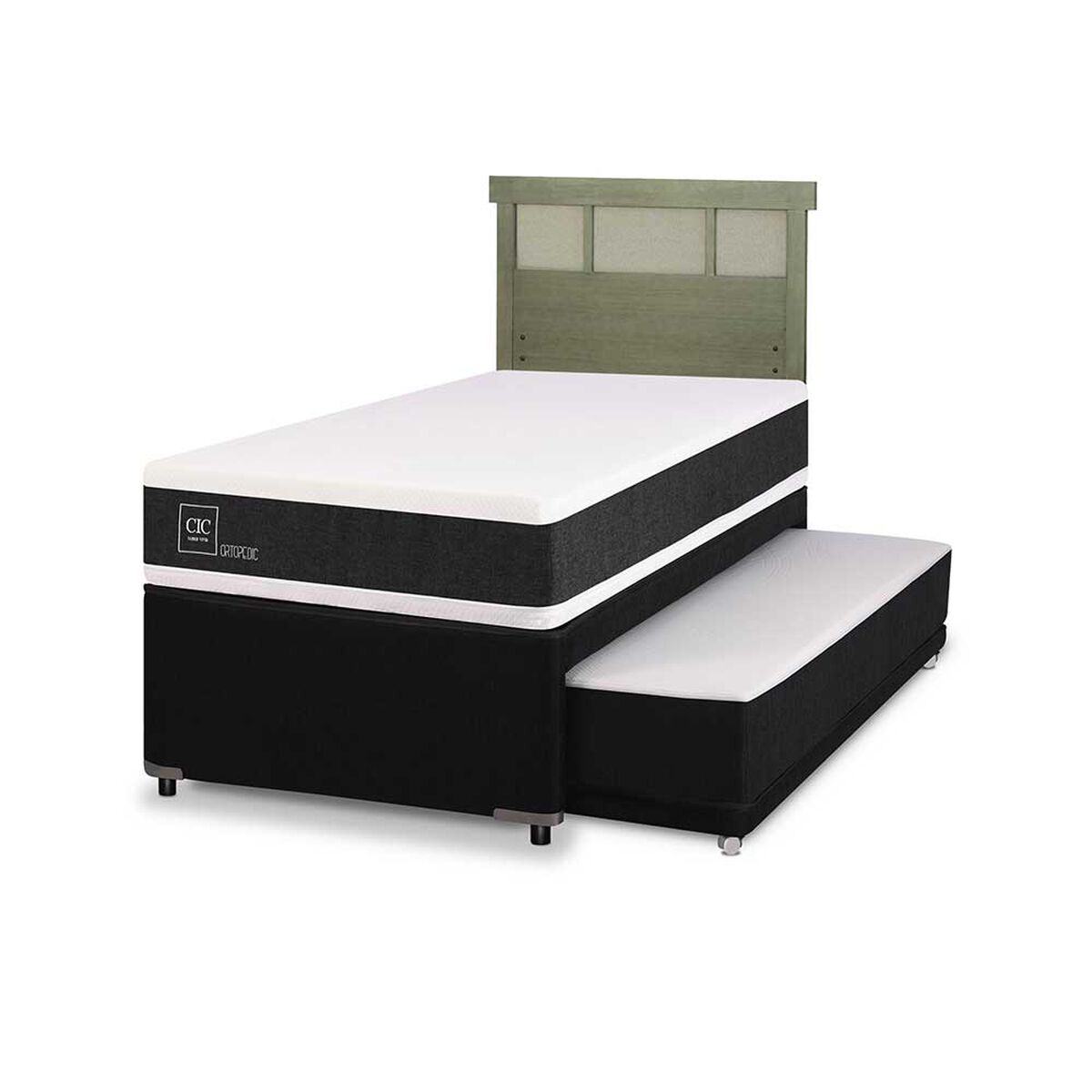 Cama Nido CIC 1,5 Plazas Ortopedic + Respaldo Dublin Olivo