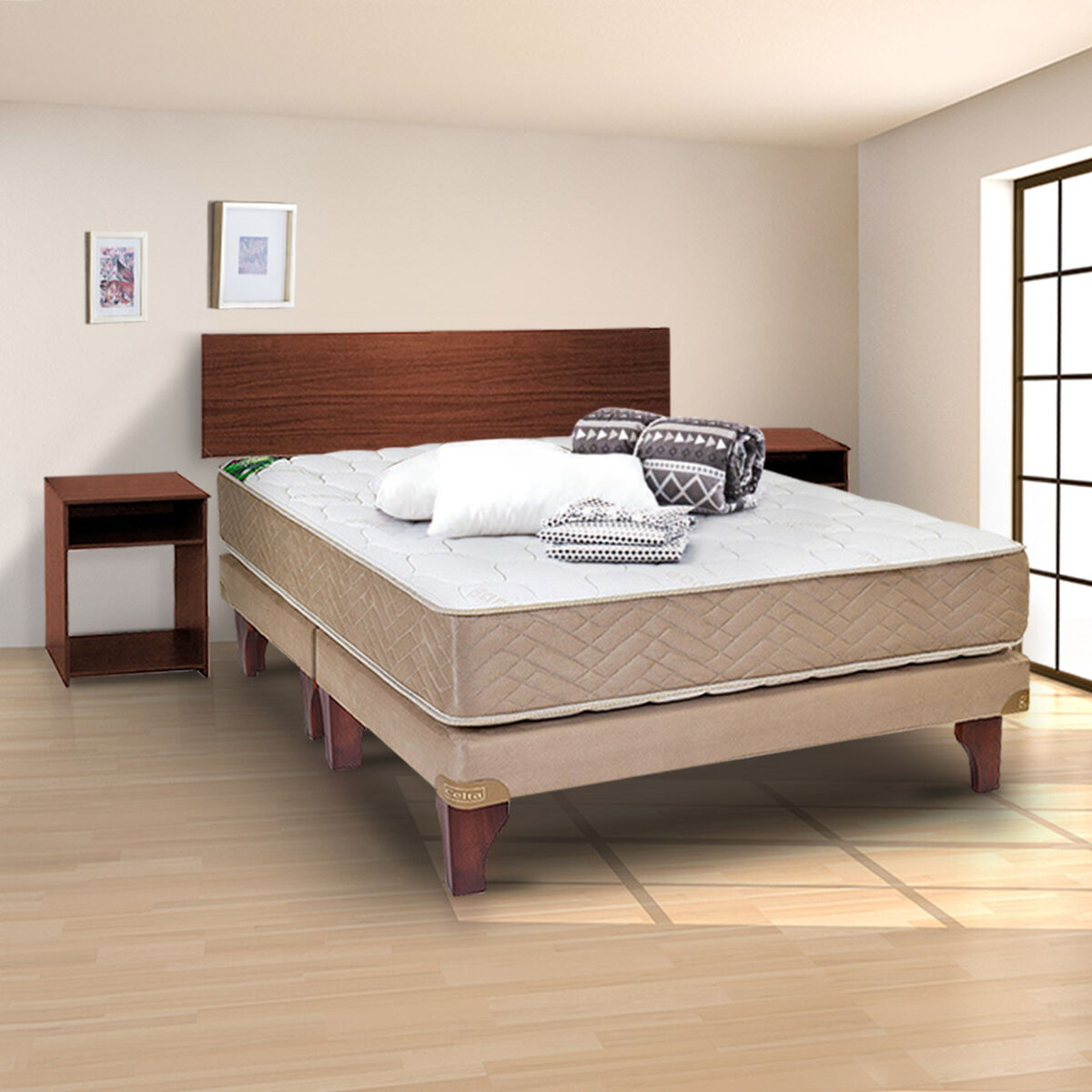 Box Ibérico Celta 2 Plazas Div Bamboo +  Set Maderas Nogal + Set Textil 2 Plazas + Sábanas + Almohadas