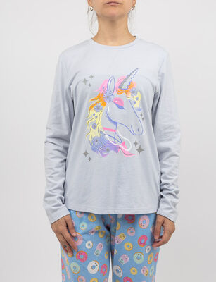 Imagen 1 del producto Polera de Pijama Mujer Icono Celeste, Gris, Rosado