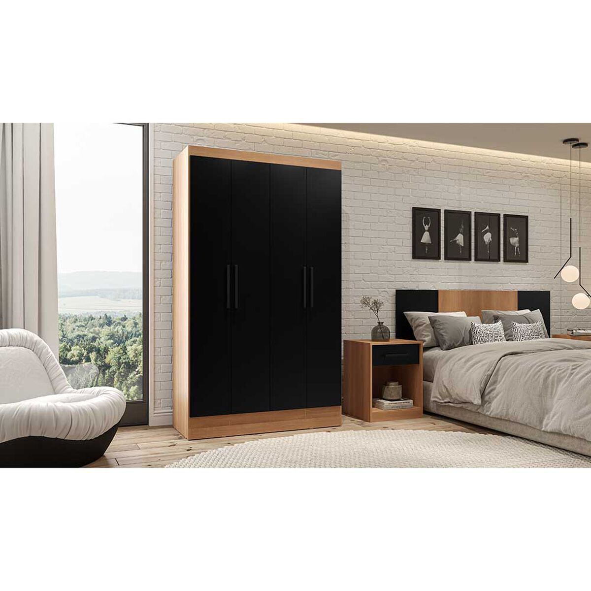 Clóset Roca Ámbar Canela Negro 4 Puertas