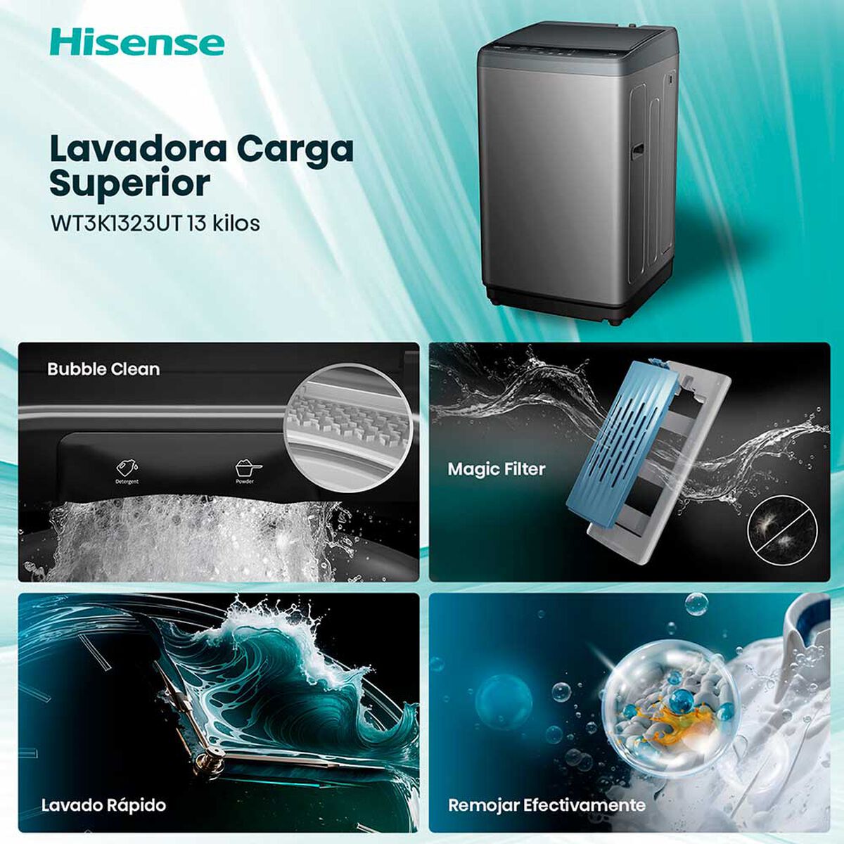 Lavadora Hisense WT3K1323UT 13 Kg.