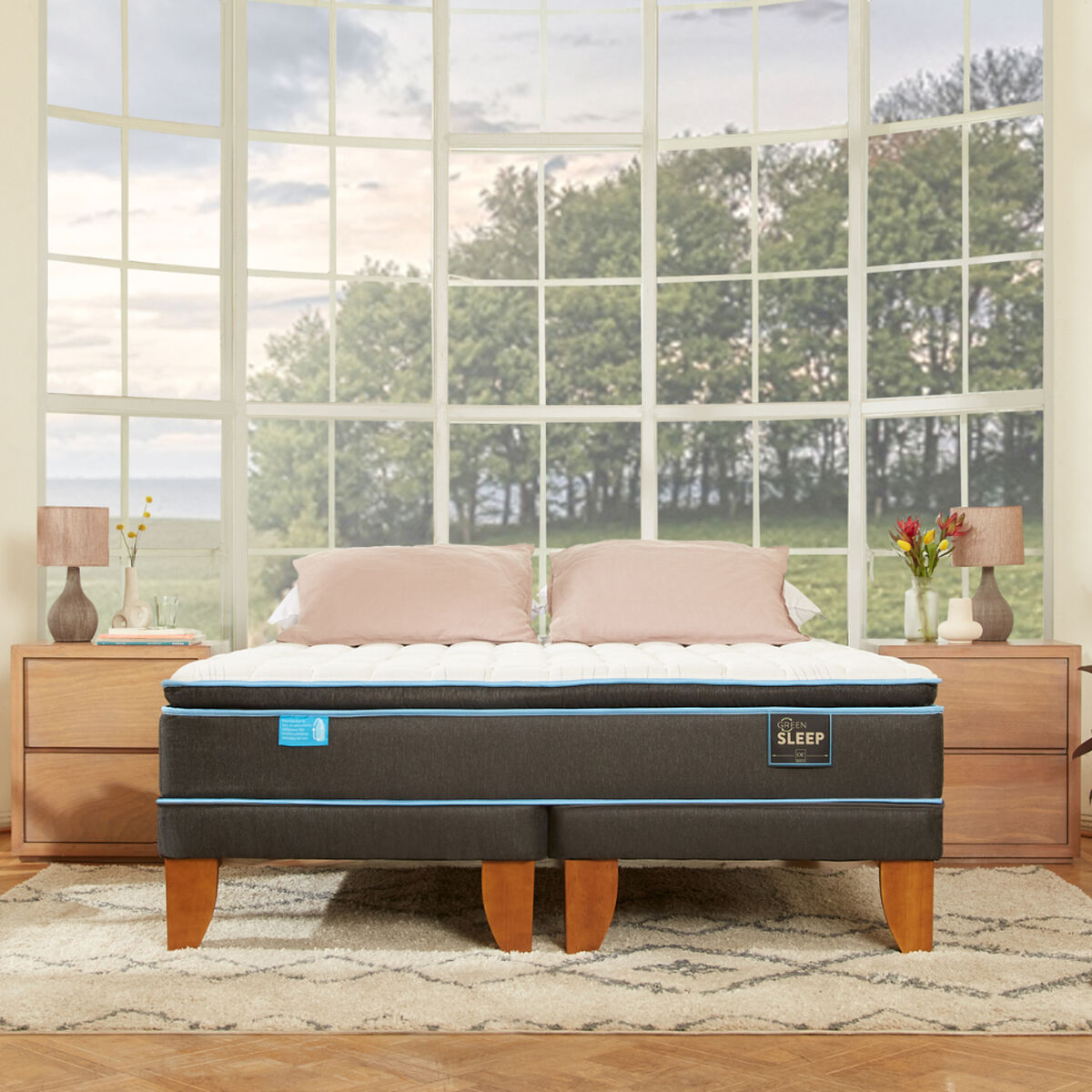 Cama Europea CIC Green Infinity 2 Plazas + 1 Respaldo Villarrica Gris